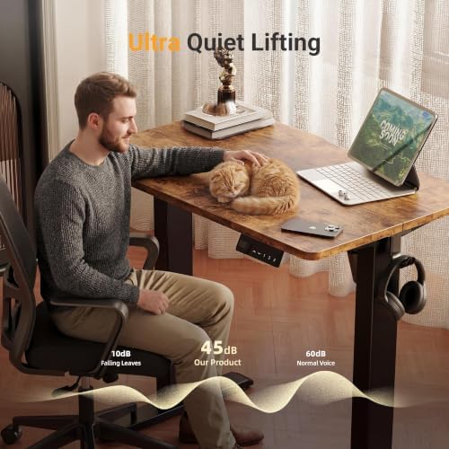 YDN Electric Standing Desk, 35x20 Inch, Rustic Brown