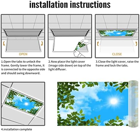 Fluorescent Light Cover Decorative Ceiling Light Filters,Tree Leaves Sky Clouds Pattern,for Classroom Office Hospitals Home Ceiling Decorative,2ft x 4ft,Green