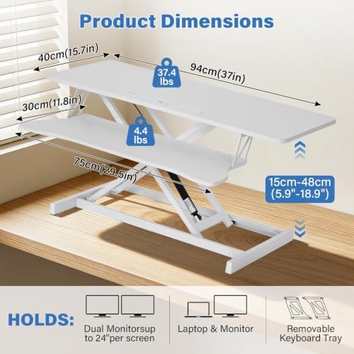 37" Height Adjustable Standing Desk Converter, Stand up Desk Riser