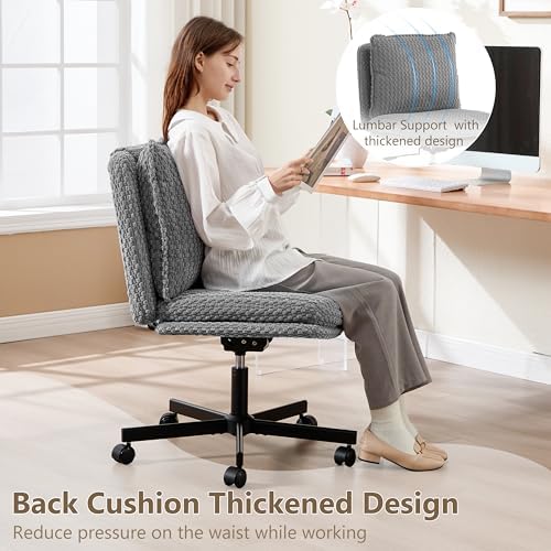 Fizzin Cross Cross Chair Memory Foam Armless with Wheels Home Office Grey