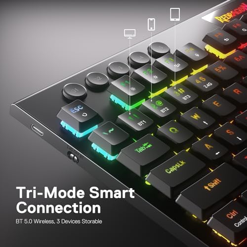 Redragon K618 PRO Wireless Ultra-Thin Gaming Keyboard, Macro & Media Scroll