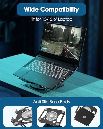 SHUWEI Laptop Stand with Fan, Height/Angle Adj fits 16" Laptop, Black