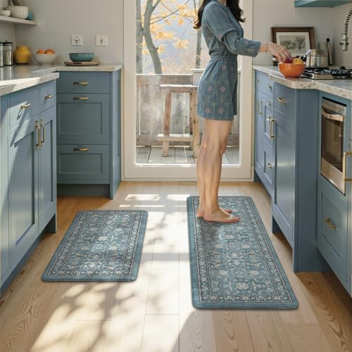 KIMODE Kitchen Floor Mat Anti Fatigue, Cushioned Kitchen Rug 2 Piece
