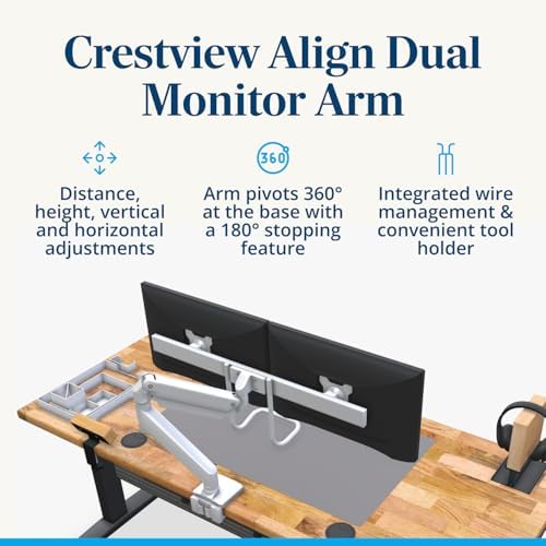 UPLIFT DESK Crestview Align Dual Monitor Arm - Gas Spring Monitor Mount with Adjustment Handle Fits 13-32” Inch Displays, VESA Compatible, Clamp or Grommet Mounting, Fits Standing Desks (White)