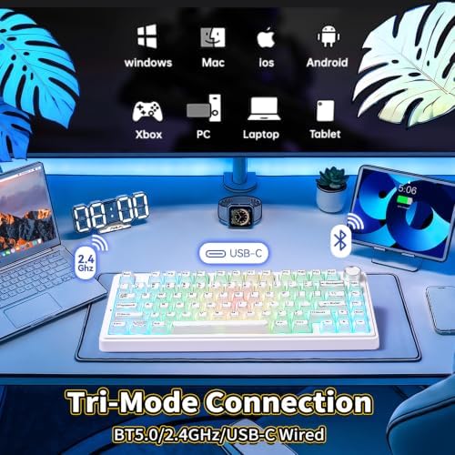 Aula F75 Mechanical Keyboard,Wireless Creamy Gaming Keyboard with Knob
