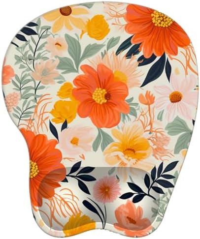 Wrist Support Mouse Pad Anti Slip Rubber Wrist Rest Mousepad 9in X 8in Small Desktop Notebook Mouse Mat for Working and Gaming (M-Orange Floral)