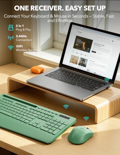 Wireless Keyboard and Mouse Combo, Full Size with Wrist Rest