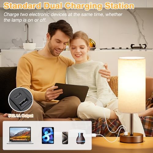 Dicoool Bedside Table Lamp for Bedroom - 3-Way Dimmable Touch Lamp, USB A+C