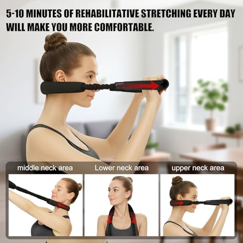 Neck Stretcher Exerciser, Cervical Traction Device for Pain Relief, 30-35lbs Cervical Collar Exerciser with Wider Padding for Spine Alignment & Posture Correction, Portable Neck Relaxer (Black)