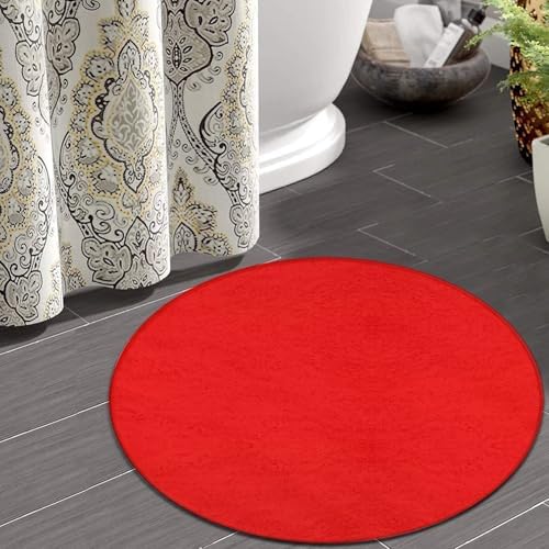 Machine Washable Modern Round Area Rug, Room Sofa Yoga Soft Round Carpet, Home Decor Non Slip Kitchen Office Circle Rug Red, 60inch