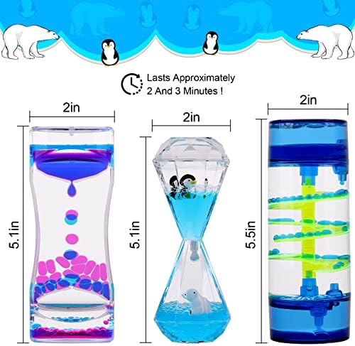XINBAOHONG Liquid Motion Bubbler for Kids and Adults 3-Pack Hourglass Liquid Bubbler Timer for Sensory Play Fidget Toy Stress Management Desk Decor