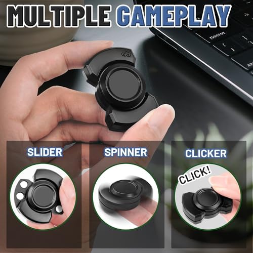 3-in-1 Fidget Spinner Toy for Adult Metal Slider Clicker Spinner Magnetic for Adult Men Office Desk Toy Stress Anxiety Relief ADHD Magnet EDC Cool Gadget Gifts Easter Basket Stuffer - Black+Silver
