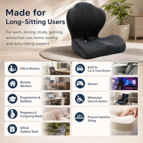 Ergonomic Memory Foam Seat Cushion for Office Chair,Car & Dining Chair