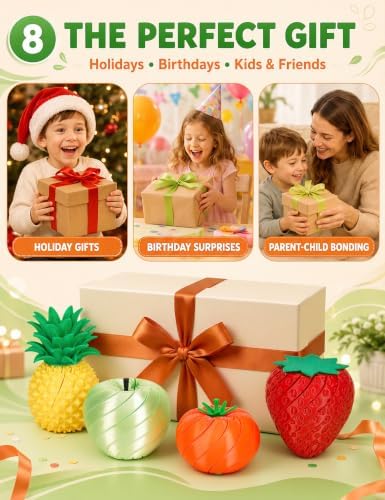 4‑Pcs 3D Printed Fruit Toys Set, Twisty Fidget Toys, Flexible Articulated Desk Toys, Extendable Spiral Fidget Toy, Cute Desk Decor, Party Favors, Gifts for Kids & Students