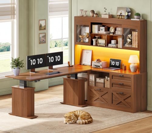 SEDETA 69" L Shaped Standing Desk with 4 Drawers, Storage Bookshelf