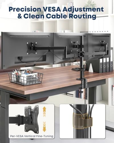 Triple Monitor Desk Mount for 13-27 Inch Screens, VESA 75/100
