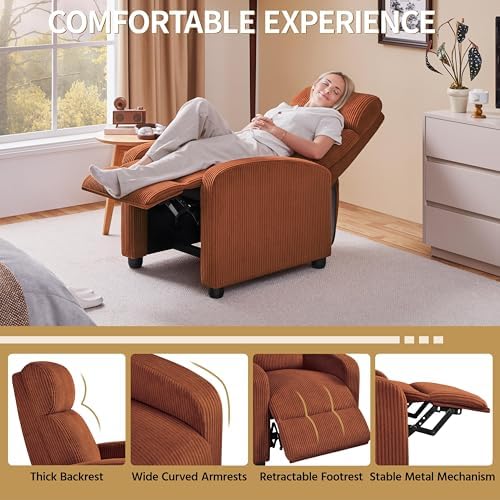 Yaheetech Recliner Chair with 3 Adjustable Angles Armchair Brick Red