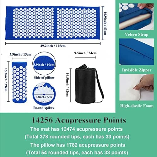 XiaoMaGe 47" Acupressure Mat and Pillow Set with Carry Bag (Blue)