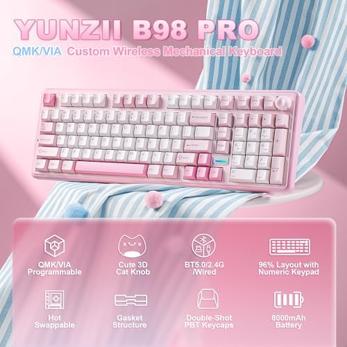 YUNZII B98 PRO 96% Wireless Mechanical Keyboard(Pink, Candy Switch)