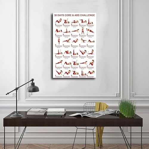 30 Day Core And Abs Challenge Ab Workout Exercise Chart Core Strength Fitness Room Canvas Poster Bedroom Decor Room Decor Unframe 12x18inch