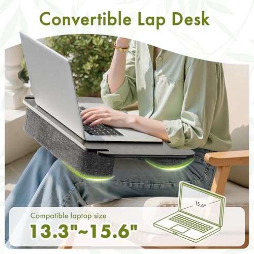 Amazer 22 inch Standing Desk Converter, Bamboo Desk Riser with Lap Desk