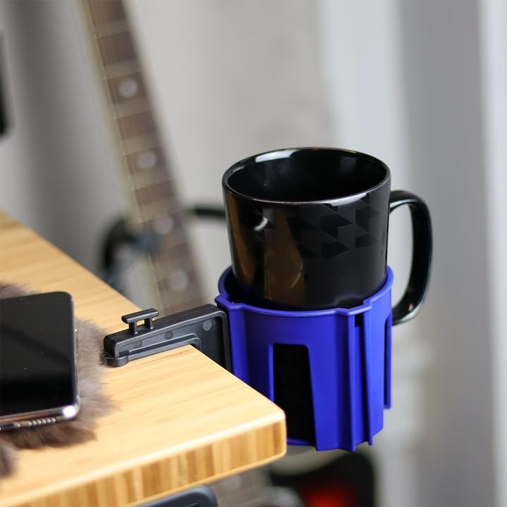 Original Large Desk Cup Holder Clamp, Heavy Duty Plastic Drink Holder Blue