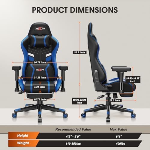 Douxlife 3D Massage Gaming Chair with Footrest Ergonomic PC Desk Chair