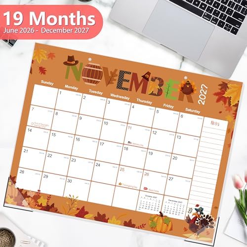 GuassLee Desk Calendar 2026-2027 Large 22" x 17" Desktop/Wall Monthly Calendar 19-Month School Year Planner Covers June 2026 to December 2027 with Julian Date&Notes for Easy Organizing