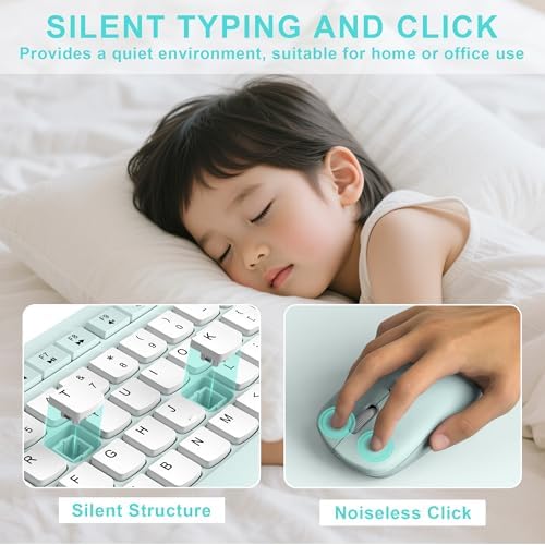 Wireless Keyboard and Mouse Combo Silent for Office and Home(Mint Green-B)