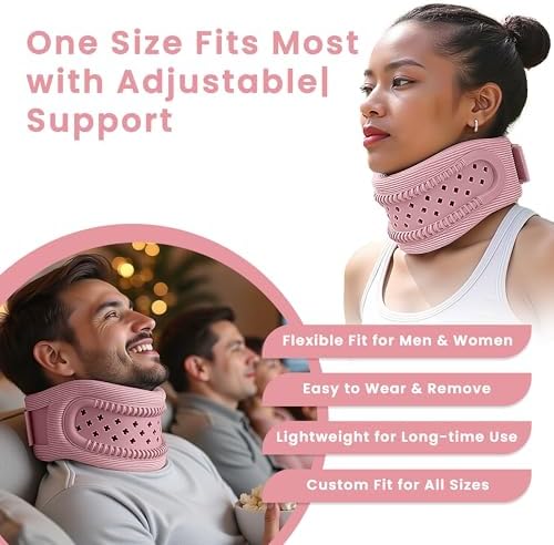 Neck Brace for Neck Pain and Support, Neck Support for Pain Breathable Cervicorrect Brace Adjustable Soft Silicone Foam, Cervical Collar for Sleeping, Relieving Spinal Pressure (Pink)