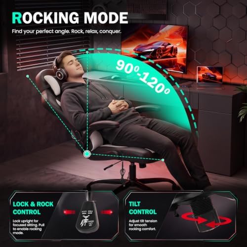 Massage Gaming Chair Office Chair Ergonomic PU Leather Desk Chair with Lumbar Support, Headrest, Flip-Up Armrests, and Swivel Rolling Base, Ideal for Women Adults, White