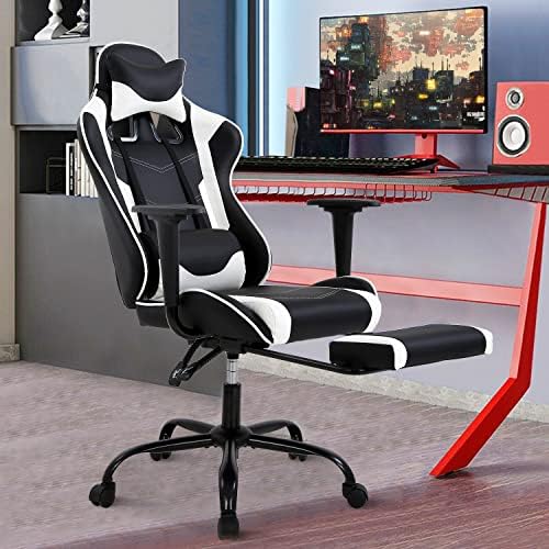 Gaming Chair Racing Style Office Computer Game Chair Ergonomic Desk Chair with Headrest Lumbar Support,High Back Gamer Office Chair Recliner Video Game Chairs for Kids or Adults,White