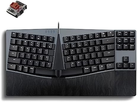 Perixx PERIBOARD-335BR Wired Ergonomic Mechanical Compact Keyboard - Low-Profile Brown Tactile Switches - Programmable Feature with Macro Keys - Compatible with Windows and Mac OS X - US English