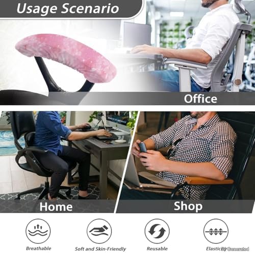Cherry Blossom Gaming Chair Arm Rest Covers, 2 Pcs Floral Office Chair Arms Slipcovers with Elastic Band, Comfy Stretchable Polyester Office Chair Armrest Covers, Pink
