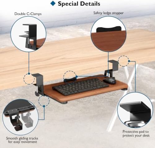 BONTEC Under Desk Keyboard Tray, Pull-Out Keyboard & Mouse Platform