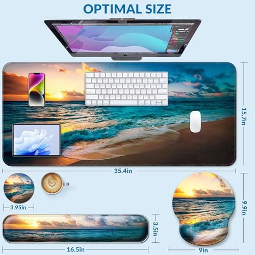 Desk Mat Set Keyboard and Mouse Pad with Wrist Rest Support