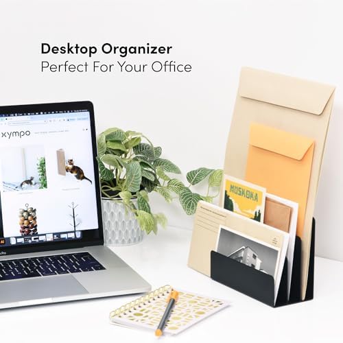 xympo Desktop Mail Organizer – 3-Slot Black Metal Letter Holder and Bill Sorter for Office and Home