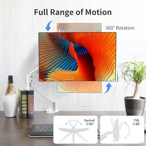 Suptek Monitor Mount Gas Spring Monitor Arm Desk Mount Fully Adjustable Fits 17 20 22 23 24 26 27 32 35 inch Monitors Weight Capacity up to 24.25 lbs, White