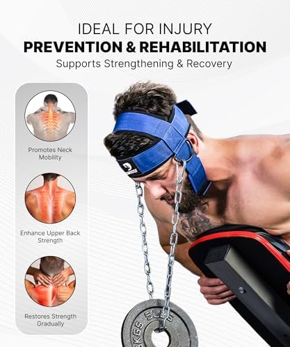 DMoose Fitness Neck Harness for Weight Lifting - Soft Padded Head & Chin Strap with 30" Heavy Duty Steel Chain - Neck Exerciser, Trainer & Strengthener to Support Injury Recovery and Intense Workouts