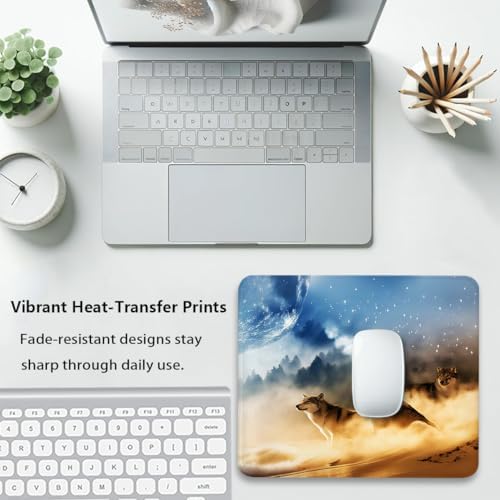 Wolves Howling at The Moon Mouse Pad, Reinforced Stitched Desk Mat