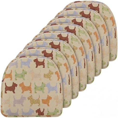 Klear Vu Raindrop The Gripper Non Slip Chair Cushions, Soft & Comfortable Seat Pad, Sitting Pillow for Kitchen, Dining or Office, 8 Count (Pack of 1), Scottie Dogs