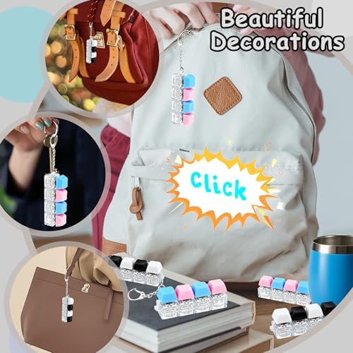 2 PCS Keyboard Fidget Toy, Keyboard Fidget Keychain 4-in-1 Keyboard Decompression Button Finger Clicker Toys, Button Stress Relief Fidget Gifts to Relief Stress (Black White Blue Pink)
