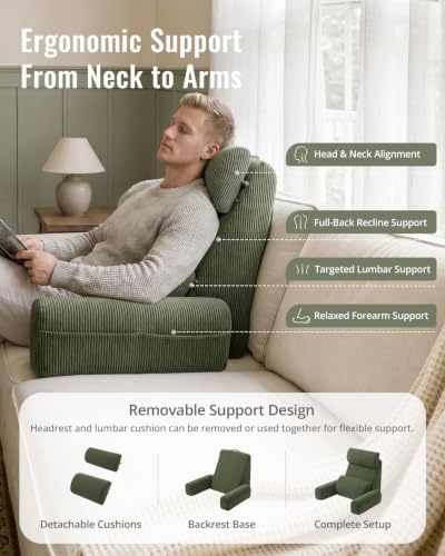 Blissful Diary Reading Pillow with Adjustable Neck & Lumbar Support, Green