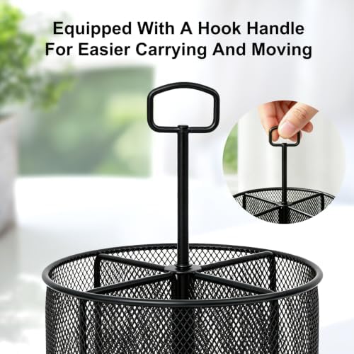 360 Degree Rotating Pen Holder for Desk (Black, with Handle)