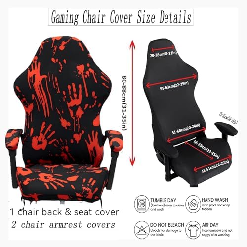 Gaming Chair Covers Slipcovers, Stretch Removable Washable Computer Reclining Gaming Chair Protector Slipcovers with Armrest Cover (No Chairs) (Halloween-bloodyprinting Black)