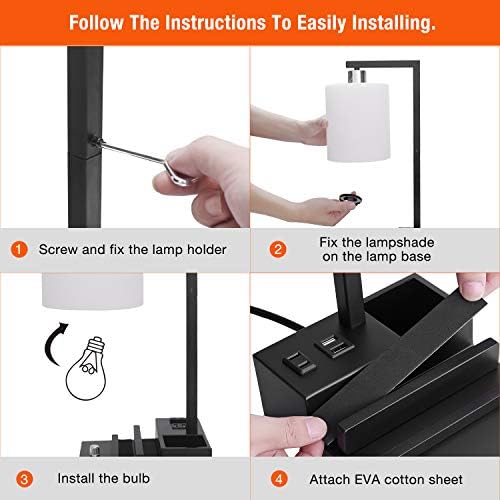 Bedroom Lamps for Nightstand, 3 Color Temperature Nightstand Lamp Bedside Lamps with Dual USB Ports and Outlet, Modern Table Lamp Built-in Pen Holder & Phone Stands, Energy Saving LED Bulb Included