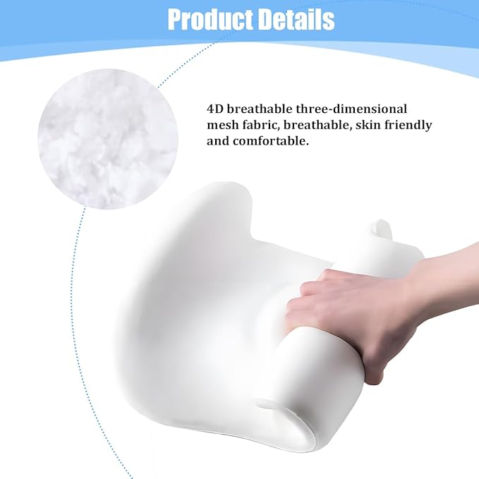 Car Lumbar Support Pillow, Memory Foam Ergonomic Vehicle Lower Back Support Cushion for Back Pain Relief and Sciatica, Automotive Seat Lumbar Pillow, Universal for Vehicle (Gray/Sky Blue)