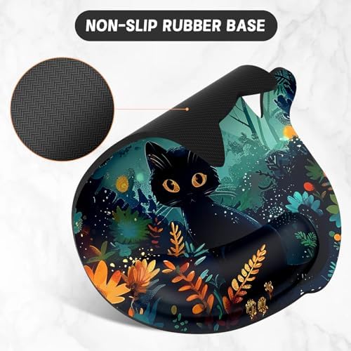 Ergonomic Mouse Pad with Wrist Rest, Cute Cat Memory Foam Padded Pain Relief Non-Slip Wrist Support Mouse Mat for Gaming Work Computer Laptop, Funny Office Supplies Desk Accessory, Pretty Cat