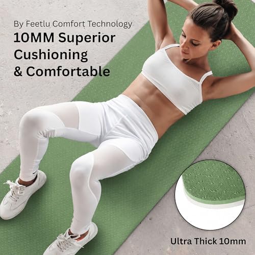 Extra Thick 10mm Yoga Mat, 72" x 24", Non-Slip with Carry Strap