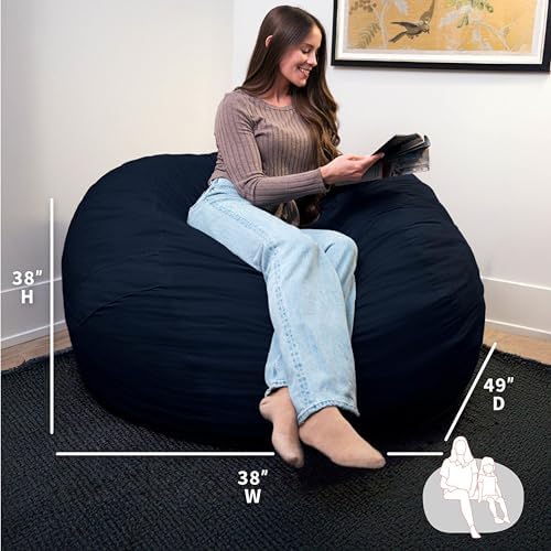 Big Joe Fuf 5Ft Oversized Foam Bean Bag Chair with Removable Cover for Kids, Teens, Adults, Cobalt Lenox, Durable Woven Polyester, 5 Foot Large Reading and Gaming Seat